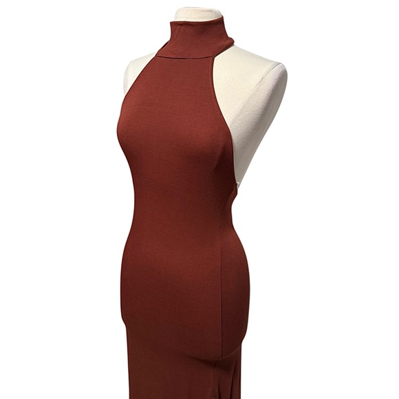 Fore Slinky Soft Rust Brown Open Back Sleeveless Halter Midi Dress Small NWOT - Picture 2 of 9